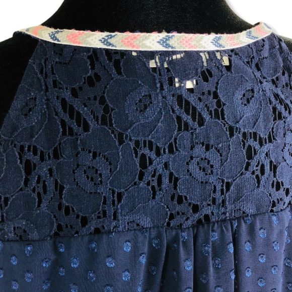 Daniel Rainn Navy Swiss Dot Keyhole Sleeveless Ribbon Trim Maxi Dress size M - Picture 12 of 16